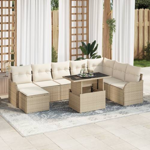 9-dijelni Vrtni Sofa Set s Jastučićima Bež Poli Ratan Cijena