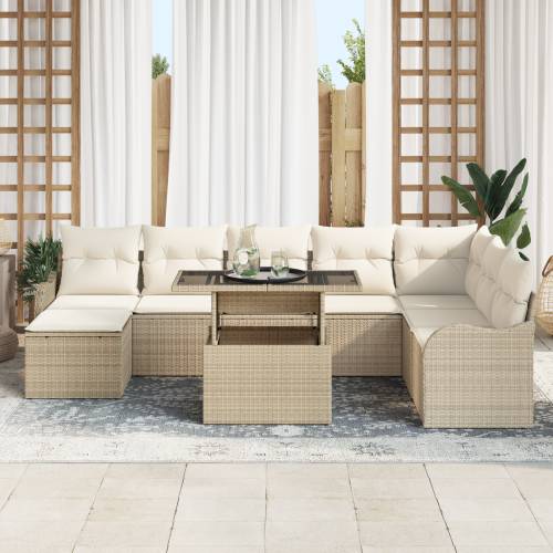 9-dijelni Vrtni Sofa Set s Jastučićima Bež Poli Ratan Cijena