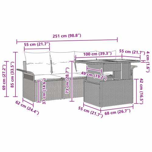 Vrtna garnitura - 5-dijelni set vrtnih sofa s jastučićima bež poli ratan Cijena