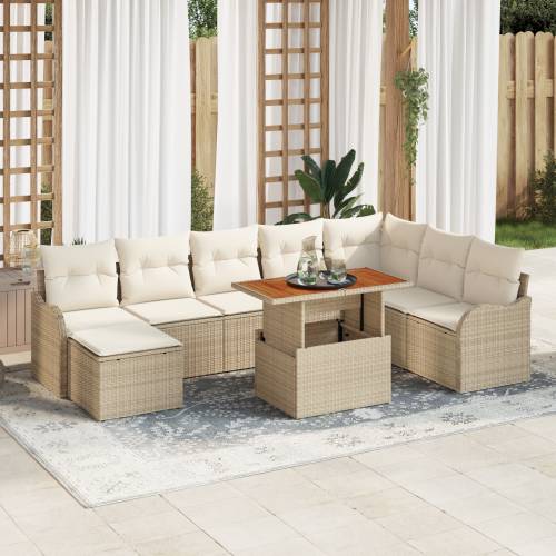 9 dijelni set vrtnih sofa s jastučićima Bež poli ratan Cijena