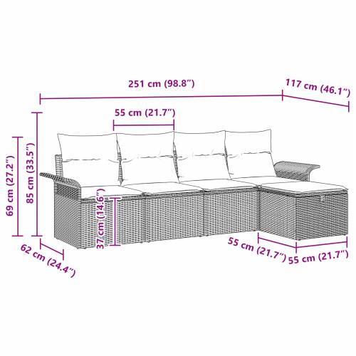 Set od 5 dijelova vrtnog kauča s jastučićima Bež Poli ratan Cijena