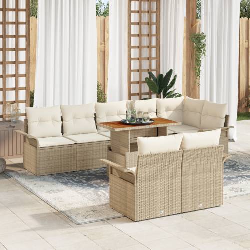 9-dijelni vrtni set sofa s jastučićima bež poli ratan Cijena