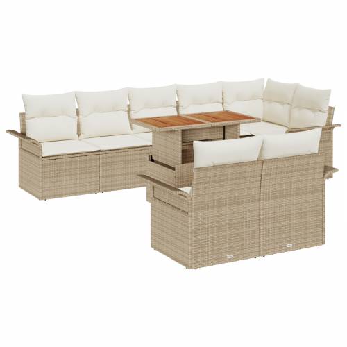 9-dijelni vrtni set sofa s jastučićima bež poli ratan Cijena