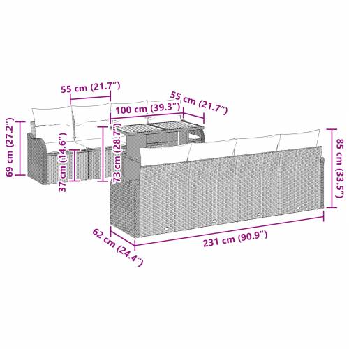 9-komadni vrtni set sofa s jastučićima bež poli ratan Cijena