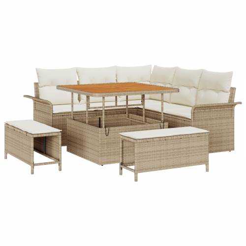 8-dijelni vrtni sofaset s jastučićima Bež Poly Rattan Acacia Cijena