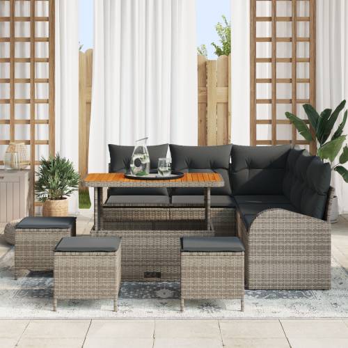 Vrtna garnitura - 9-dijelni set vrtnih sofa s jastučićima, siva, poliratan Cijena