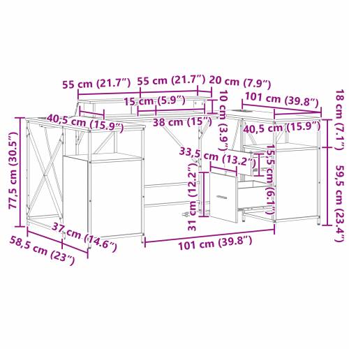 Stol s ladicama s pohranom 182 x 101 x 87.5 cm Konstruirano drvo Cijena
