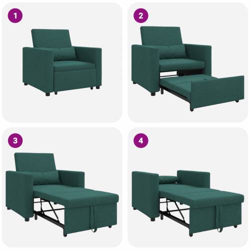 3-u-1 Singl Sofa Krevet Konvertibilna Tamnozelena Tkanina Cijena
