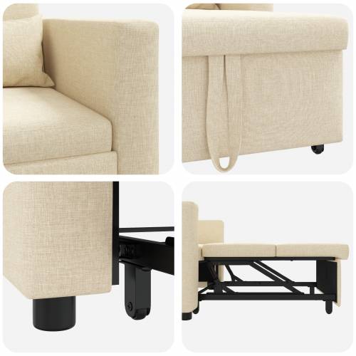 3-u-1 Singl Sofa Krevet Pretvarač Krem Tkanina Cijena
