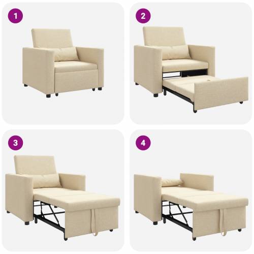 3-u-1 Singl Sofa Krevet Pretvarač Krem Tkanina Cijena