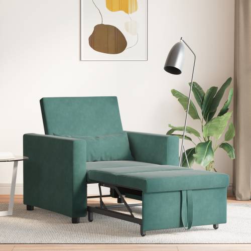 3-u-1 pojedinačna sofa na razvlačenje tamnozelena baršunasta Cijena