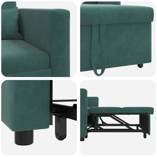 3-u-1 pojedinačna sofa na razvlačenje tamnozelena baršunasta Cijena