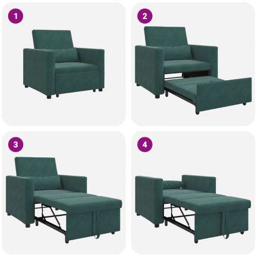 3-u-1 pojedinačna sofa na razvlačenje tamnozelena baršunasta Cijena