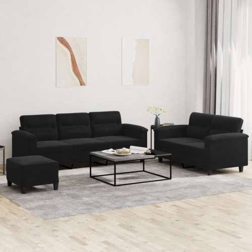 3-dijelni set sofa s jastucima crni od mikrovlakana - Crna S osloncem za noge Cijena