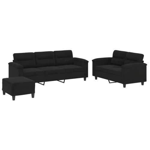 3-dijelni set sofa s jastucima crni od mikrovlakana - Crna S osloncem za noge Cijena