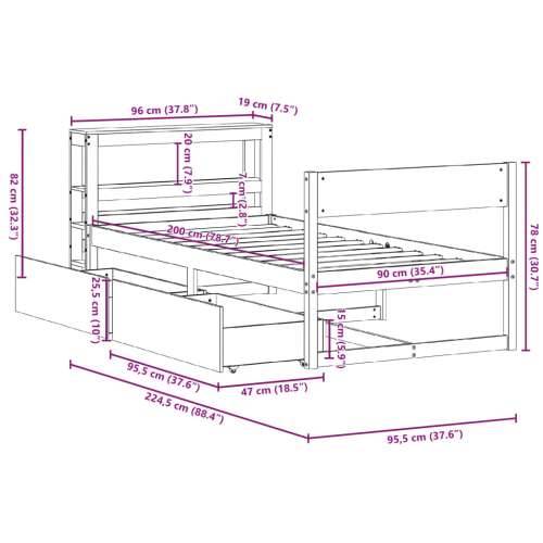 Okvir kreveta bez madraca bijeli 90 x 200 cm masivna borovina - Bijela 90 x 200 cm Cijena
