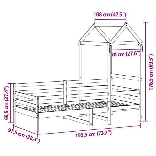 Dnevni krevet s krovom 90 x 190 cm od masivne borovine - Prirodna 90 x 190 cm Cijena
