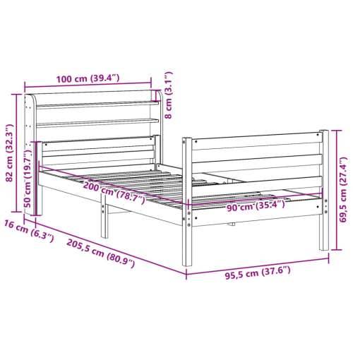Okvir kreveta s uzglavljem 90 x 200 cm od masivne borovine - Smeđa 90 x 200 cm Cijena