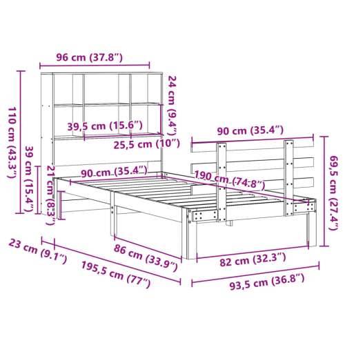Krevet s regalom za knjige bez madraca bijeli 90x190cm borovina - Bijela 90 x 190 cm Cijena