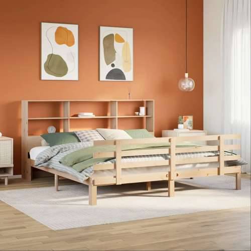 Krevet s regalom za knjige bez madraca 200 x 200 cm od borovine - Prirodna 200 x 200 cm Cijena