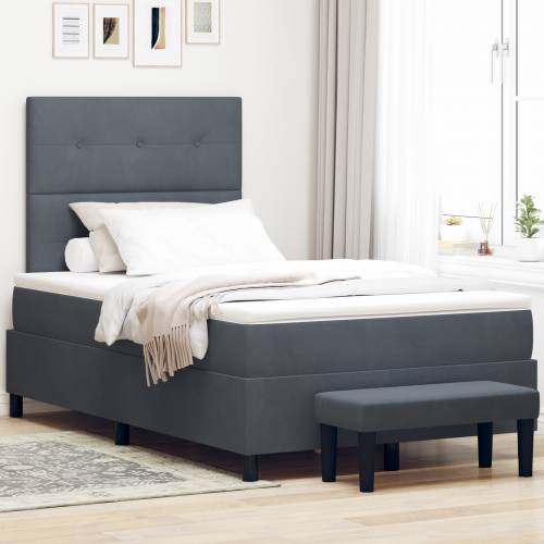 Krevet s Box Springom s madracem i klupom Tamnosivi 120x190 cm Baršun Cijena