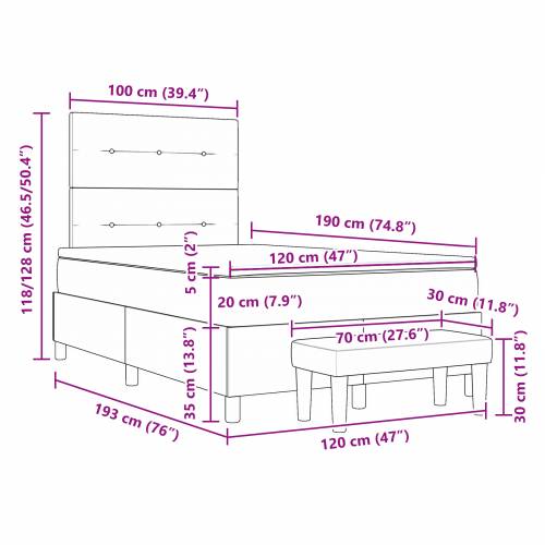Krevet s Box Springom s madracem i klupom Tamnosivi 120x190 cm Baršun Cijena