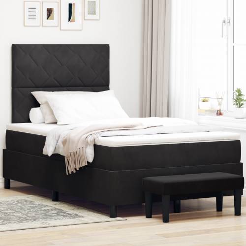 Box Spring krevet s madracem i klupom crni 120x190 cm baršun Cijena