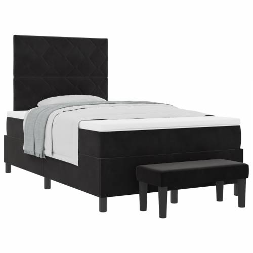 Box Spring krevet s madracem i klupom crni 120x190 cm baršun Cijena
