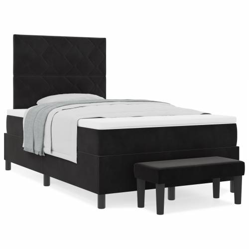 Box Spring krevet s madracem i klupom crni 120x190 cm baršun Cijena