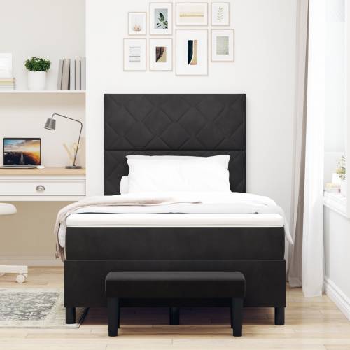 Box Spring krevet s madracem i klupom crni 120x190 cm baršun Cijena