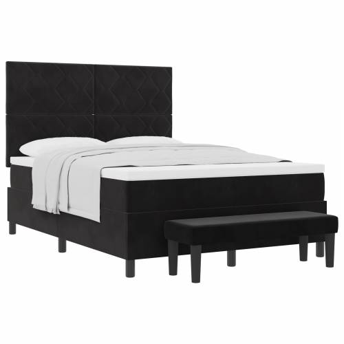 Krevet s box spring sistemom s madracem i klupom crni 140x190 cm baršun Cijena