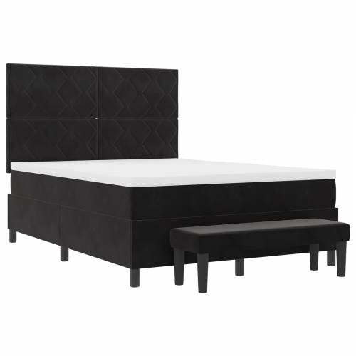 Krevet s box spring sistemom s madracem i klupom crni 140x190 cm baršun Cijena