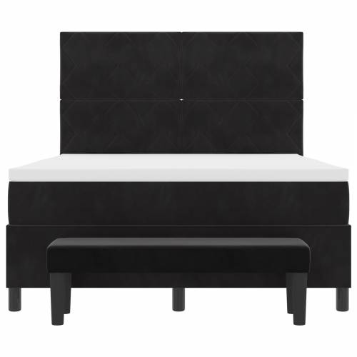 Krevet s box spring sistemom s madracem i klupom crni 140x190 cm baršun Cijena