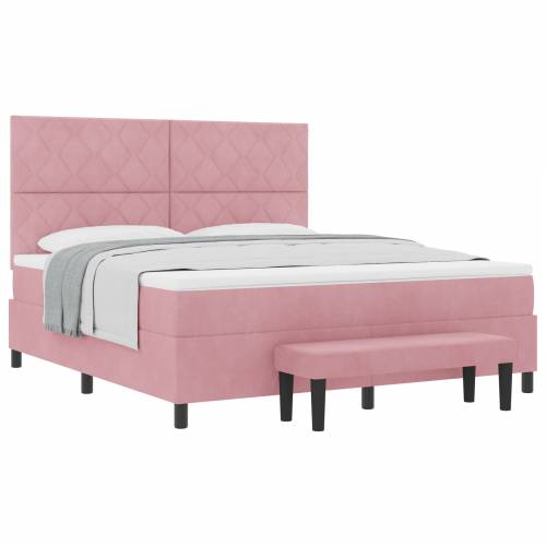 Krevet s box springom i madracem & klupa Ružičasta 180x200 cm Velur Cijena