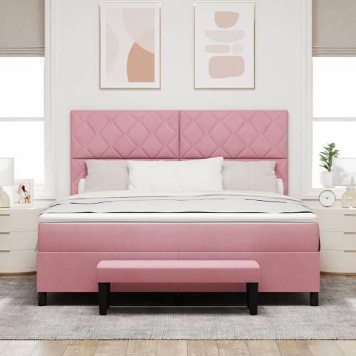 Krevet s box springom i madracem & klupa Ružičasta 180x200 cm Velur Cijena