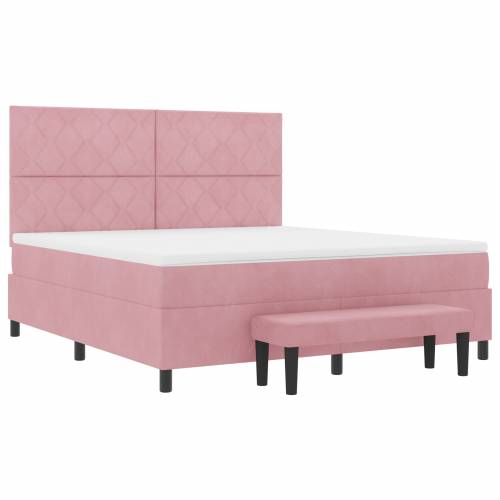 Krevet s box springom i madracem & klupa Ružičasta 180x200 cm Velur Cijena