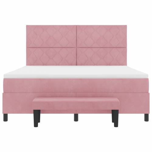 Krevet s box springom i madracem & klupa Ružičasta 180x200 cm Velur Cijena