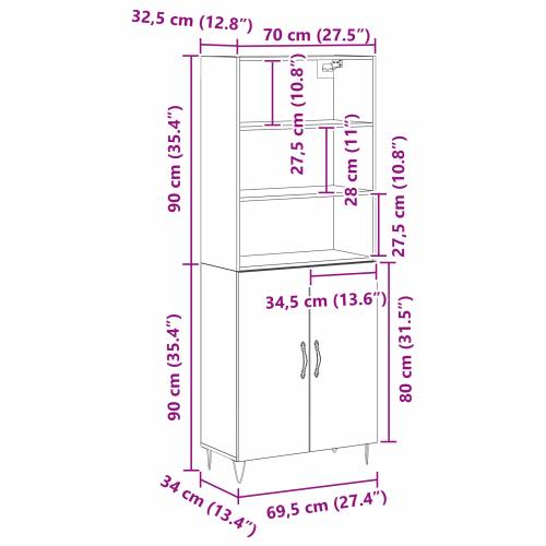 Visoki ormar Crni hrast 69.5x34x180 cm Nuralni materijal Cijena