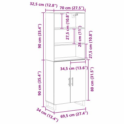 visoki ormar crni hrast 69,5x34x180 cm inženjersko drvo Cijena