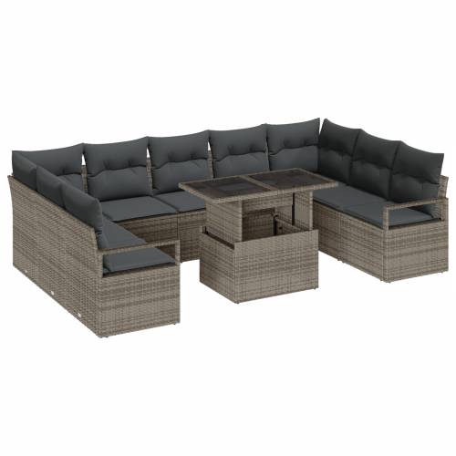 10 komada set vrtnih sofa s jastučićima siva poli ratan Cijena