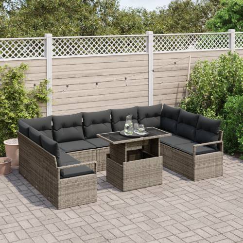 10 komada set vrtnih sofa s jastučićima siva poli ratan Cijena