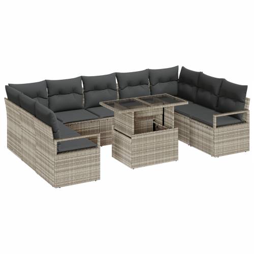 Vrtna garnitura - 10-dijelni set vrtnih sofa s jastučićima svjetlosiva poli ratan Cijena