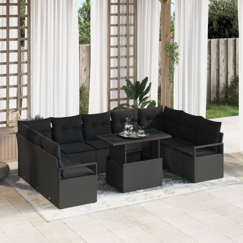 10-delni set sofa za vrt s jastučićima crna poli ratan Cijena