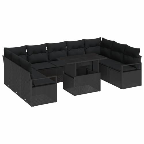 10-delni set sofa za vrt s jastučićima crna poli ratan Cijena