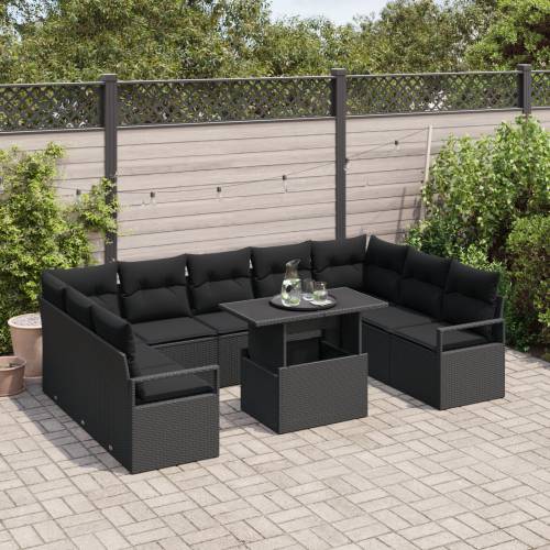 10-delni set sofa za vrt s jastučićima crna poli ratan Cijena