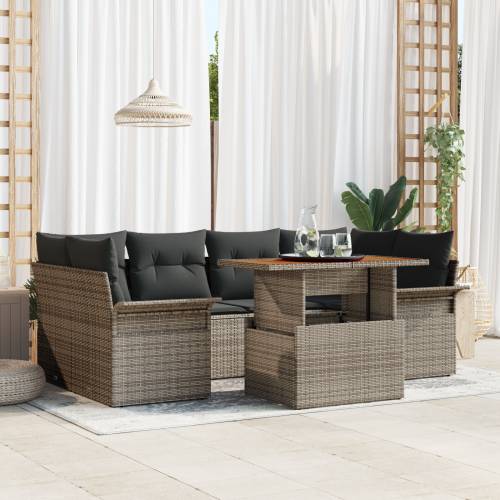 Vrtna garnitura - 7-dijelni set vrtnih sofa s jastucima siva poli ratan Cijena
