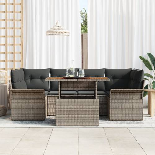 Vrtna garnitura - 7-dijelni set vrtnih sofa s jastucima siva poli ratan Cijena