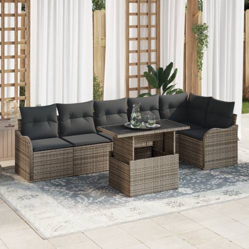 7-dijelni Vrtni Sofa Set s Jastučićima Sivi Poli Ratan Cijena
