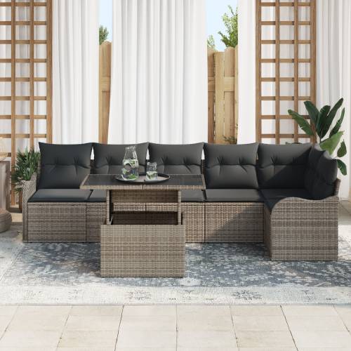 7-dijelni Vrtni Sofa Set s Jastučićima Sivi Poli Ratan Cijena