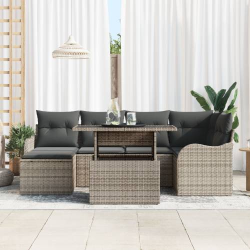 Set vrtnih sofa s jastučićima od 7 dijelova s sivim poli ratanom Cijena